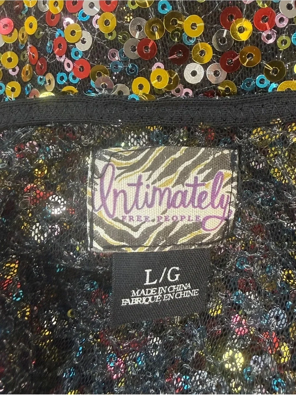 Free People Intimately Black Rainbow Sequin Mini Slip Dress - New - Size Large